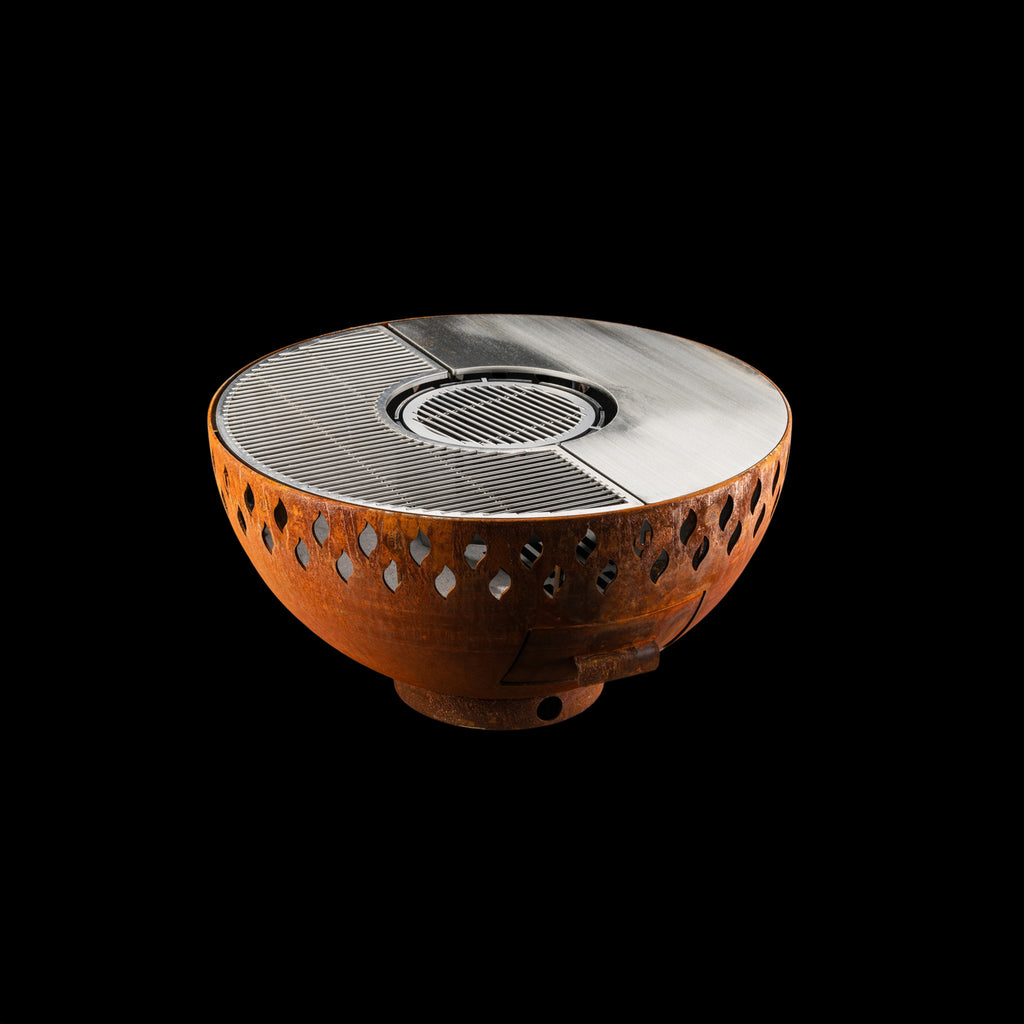 Feuerschale Rund 80 - natürliche Rostpatina - mit Grillring - Variante