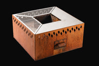 Feuerschale Quadrat 80 - natürliche Rostpatina - 40 cm Höhe mit Grillring - Variante