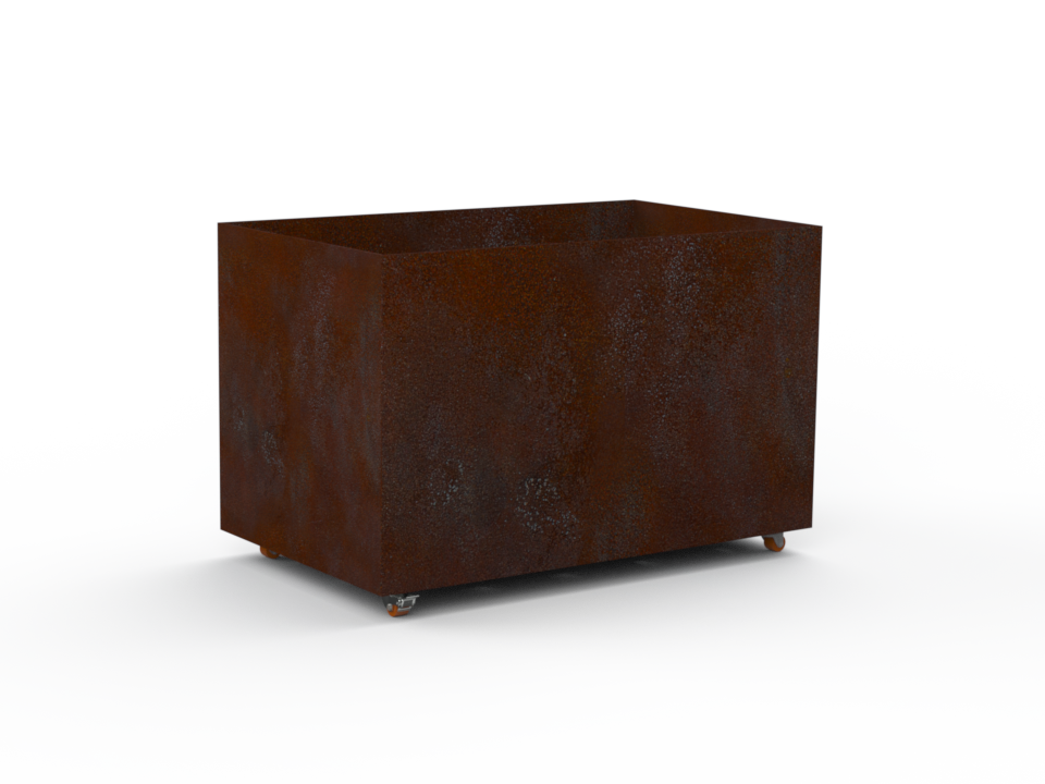 Pflanzentopf Cubo - natürliche Rostpatina - mit Boden und Rollen - Variante