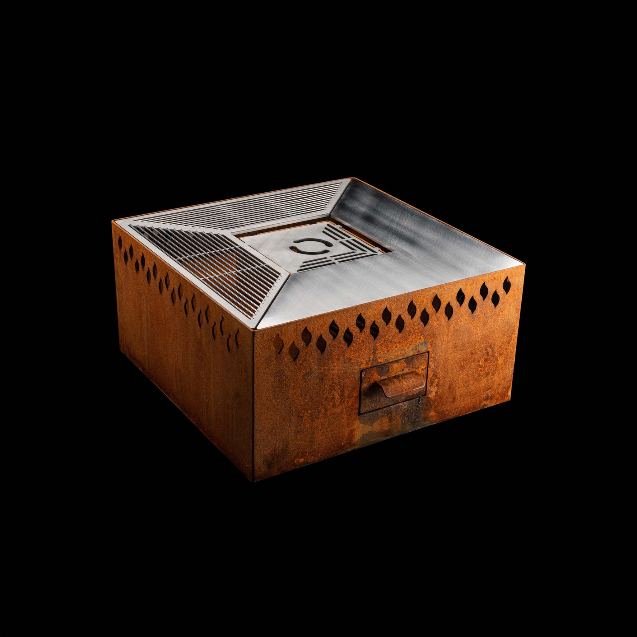 Feuerschale Edelrost 4-Eck 100 tief