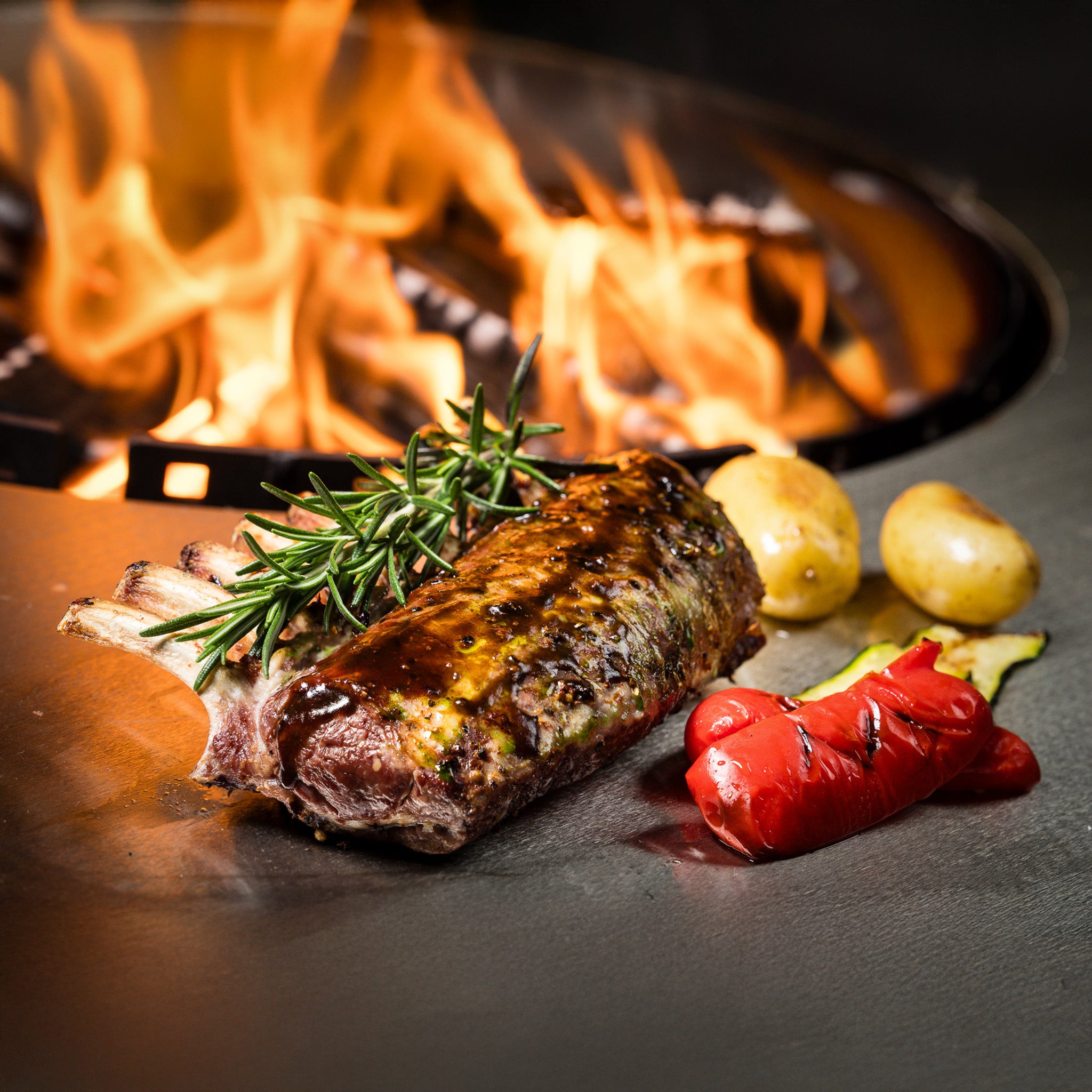 Feuerschale Rund 100 - natürliche Rostpatina - mit Grillring