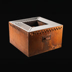 Feuerschale Quadrat 100 - natürliche Rostpatina - 60 cm Höhe mit Grillring - Variante