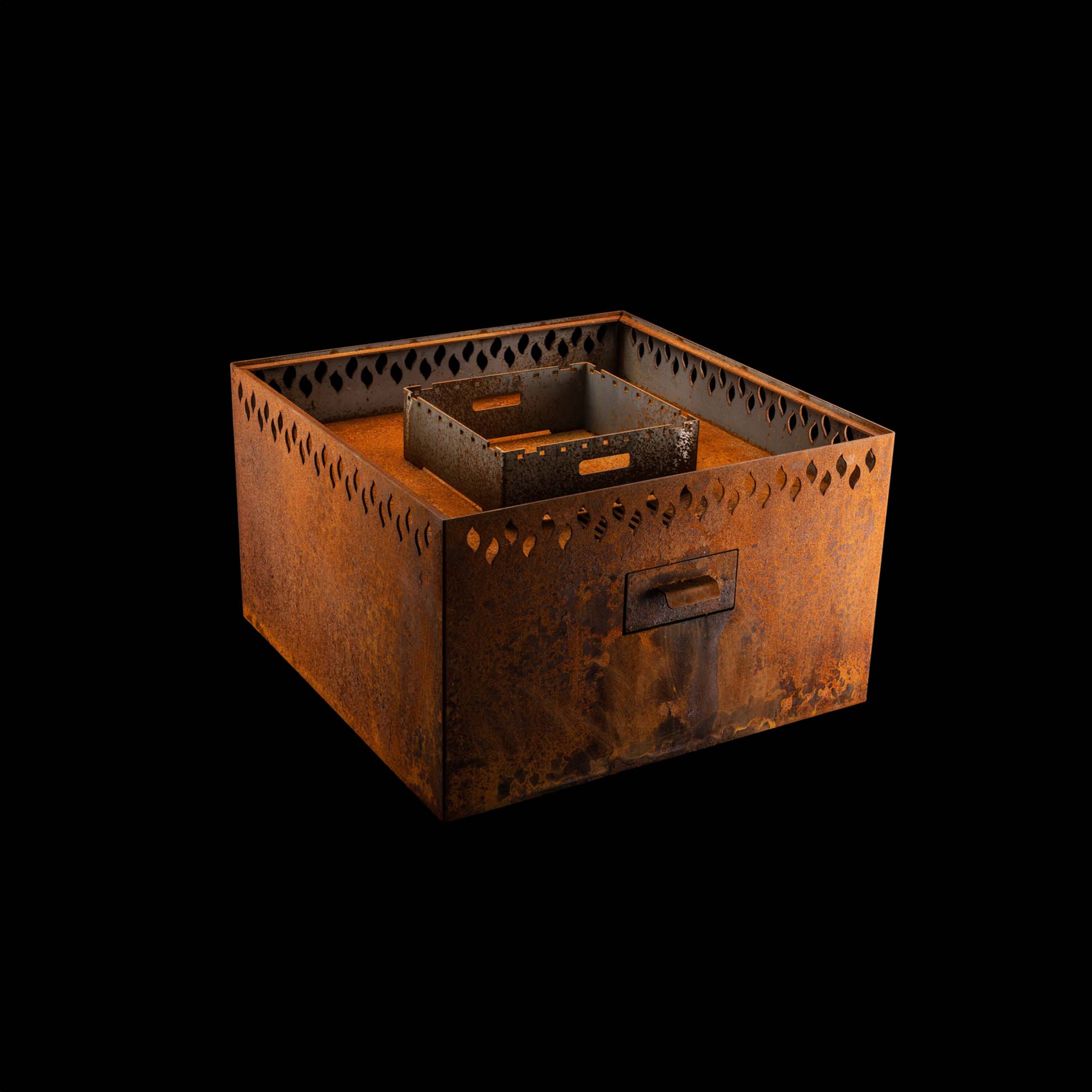 Feuerschale Edelrost 4-Eck 100 hoch - Variante