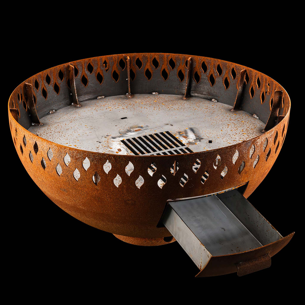 Feuerschale Rund 100 - natürliche Rostpatina - mit Grillring