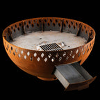 Feuerschale Rund 100 - natürliche Rostpatina - mit Grillring