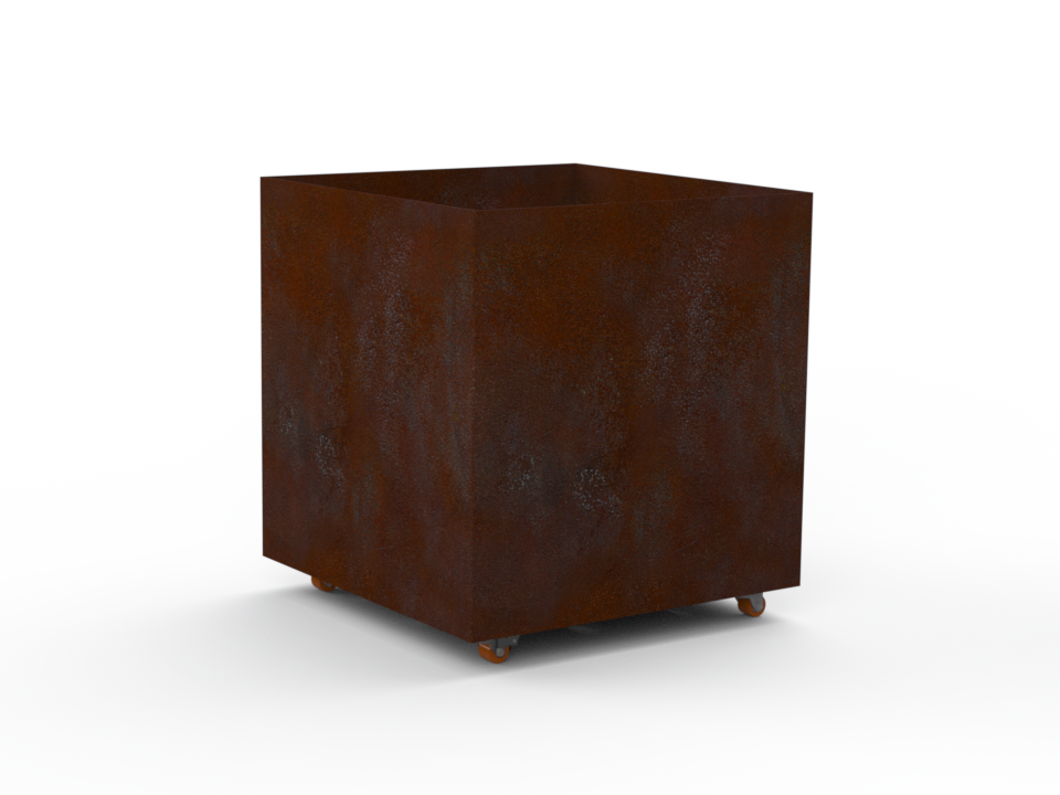 Pflanzentopf Cubo - natürliche Rostpatina - mit Boden und Rollen - Variante