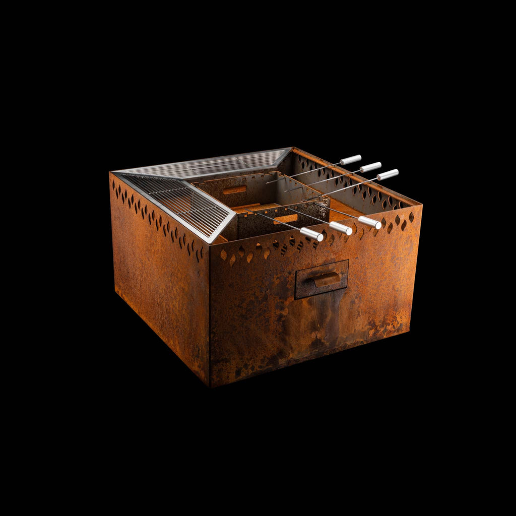Feuerschale Edelrost 4-Eck 100 hoch