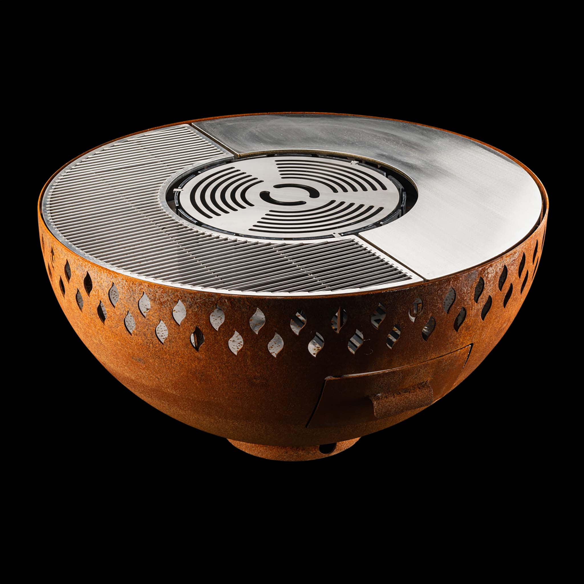 Feuerschale Rund 100 - natürliche Rostpatina - mit Grillring