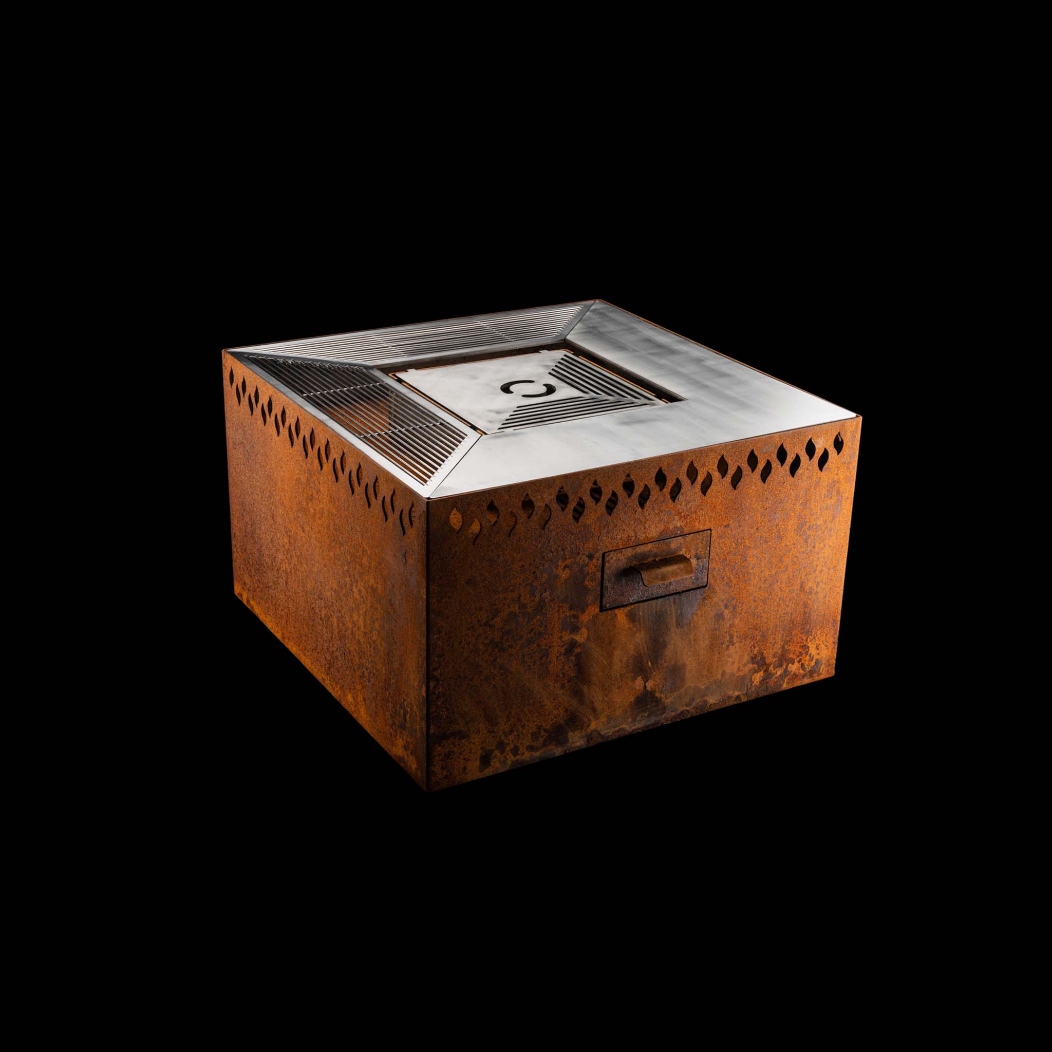 Feuerschale Edelrost 4-Eck 100 hoch