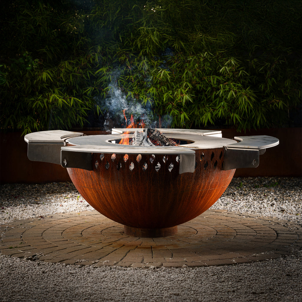 Feuerschale Rund 100 - natürliche Rostpatina - mit Grillring