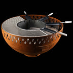 Feuerschale Rund 100 - natürliche Rostpatina - mit Grillring