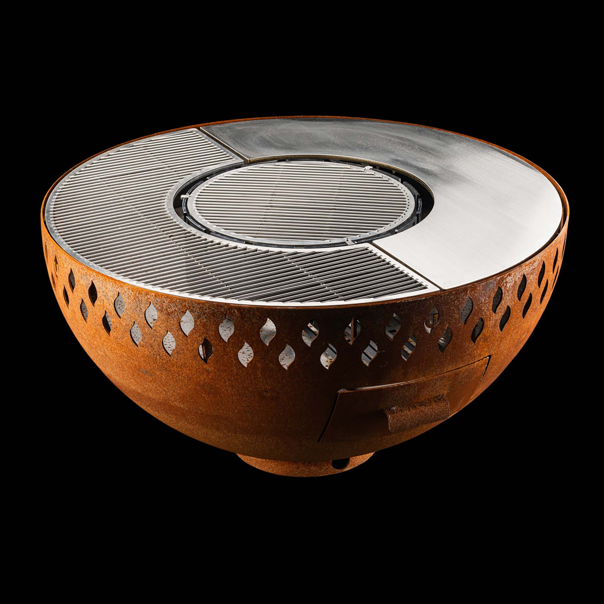 Feuerschale Rund 100 - natürliche Rostpatina - mit Grillring