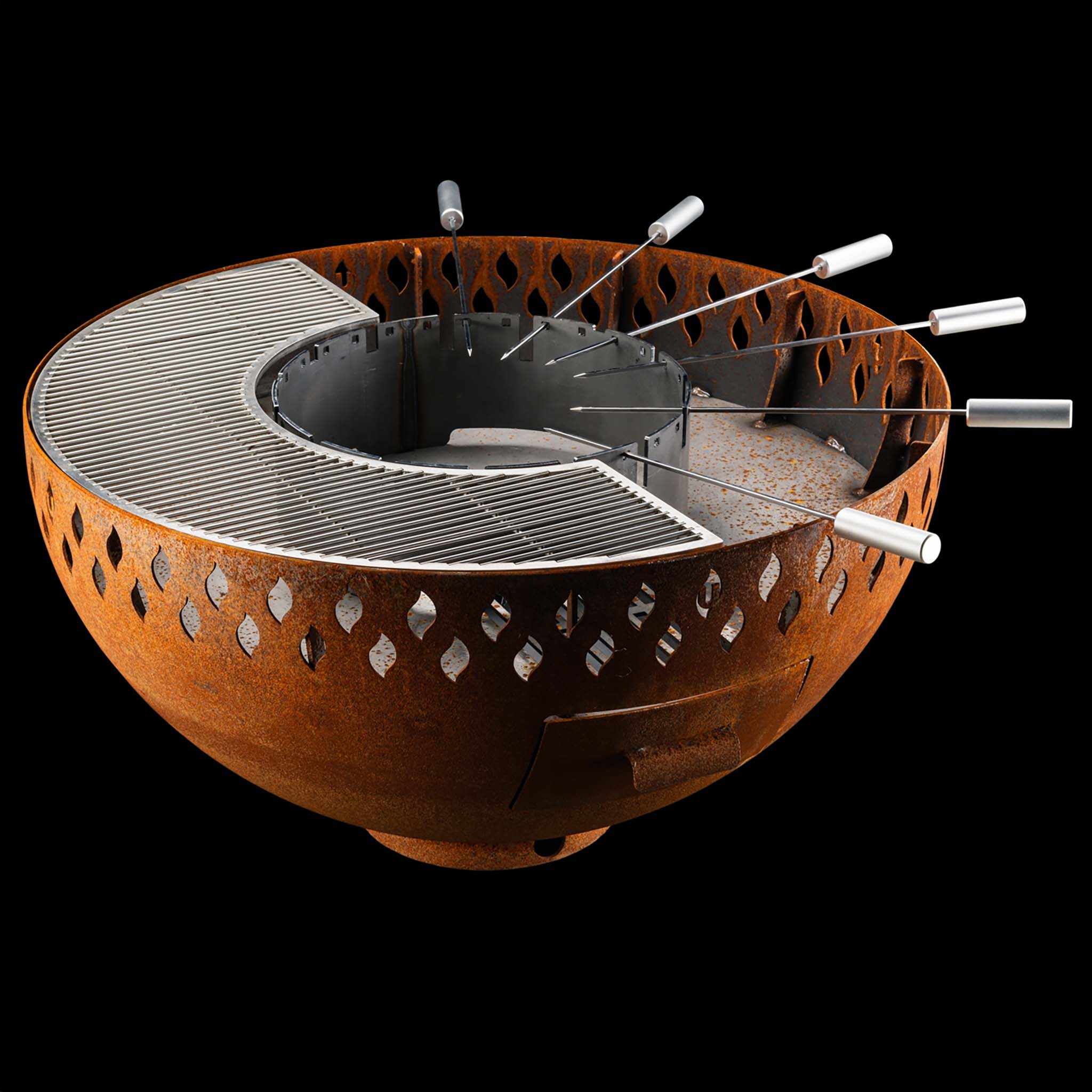 Feuerschale Rund 100 - natürliche Rostpatina - mit Grillring