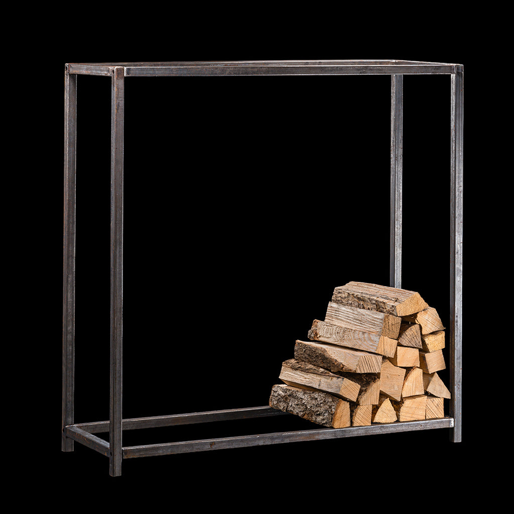 Kaminholzregal BASIC 100 × 100 cm - natürliche Rostpatina - Offen geschraubt