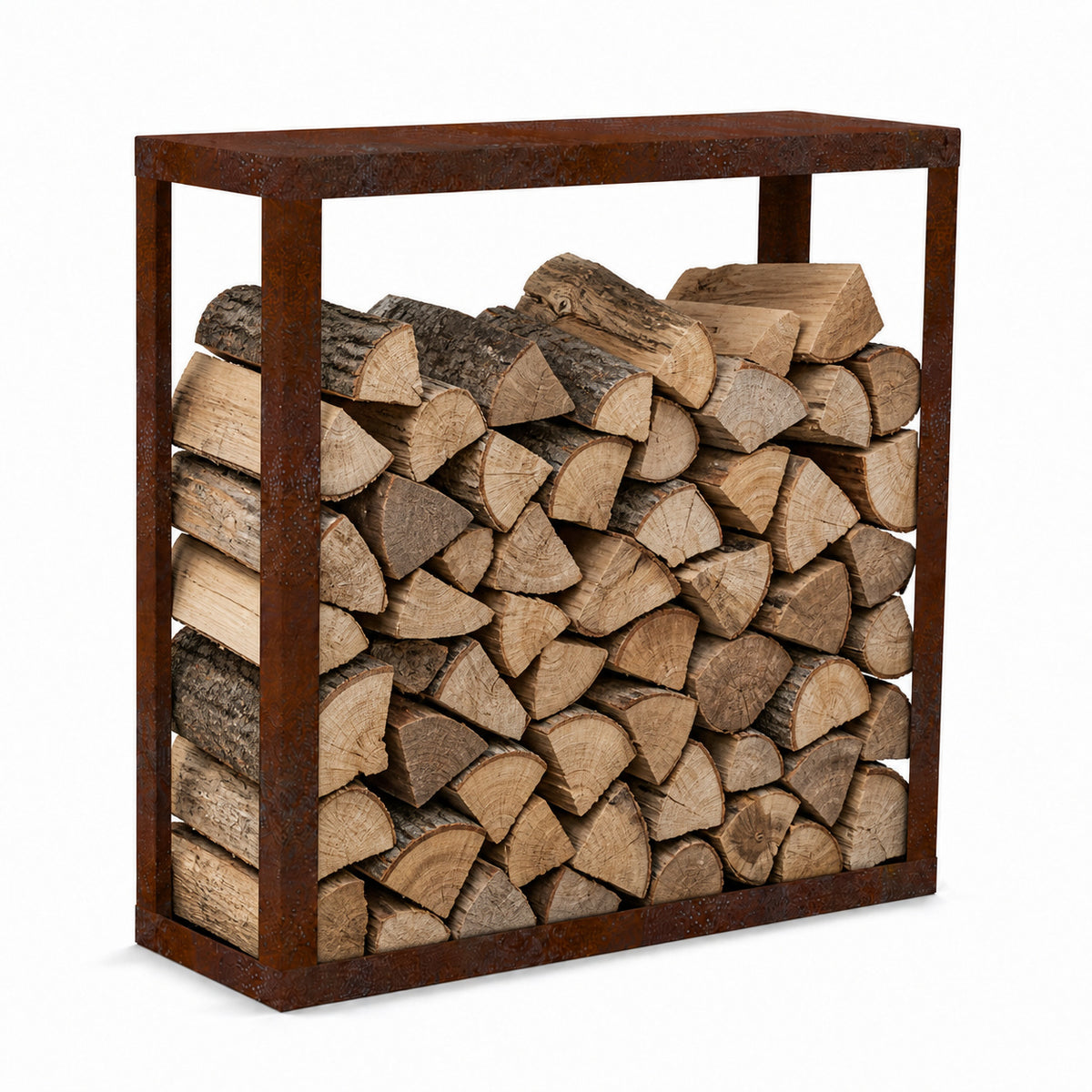 Kaminholzregal STANDARD 120 × 120 cm - natürliche Rostpatina - Offen
