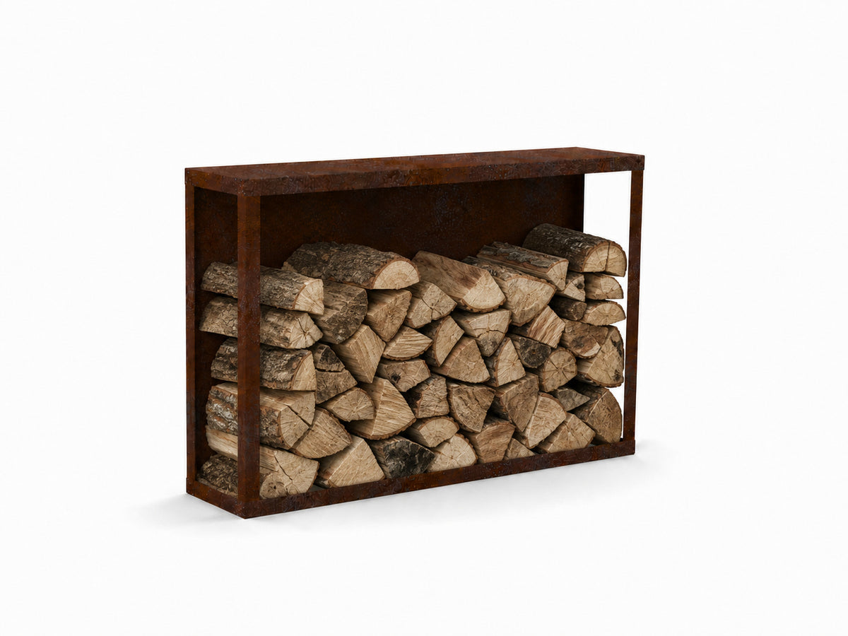 Kaminholzregal STANDARD 200 × 120 cm - natürliche Rostpatina - Rückwand