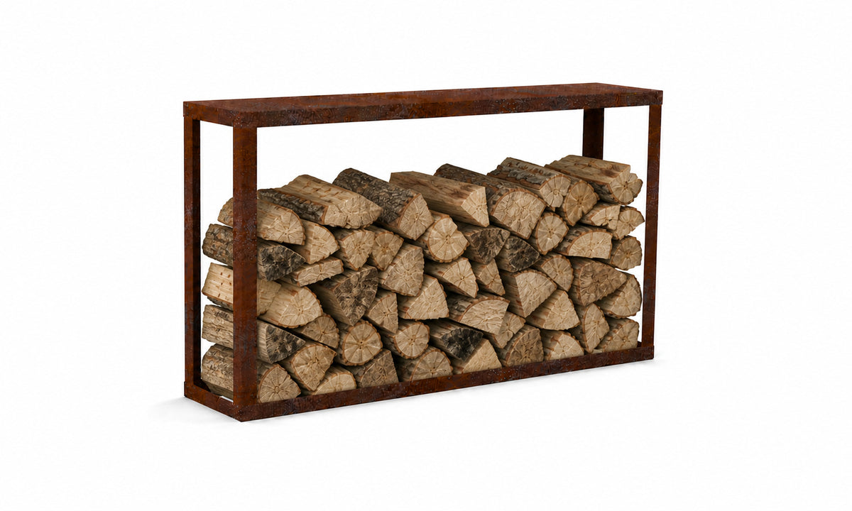 Kaminholzregal STANDARD 200 × 120 cm - natürliche Rostpatina - Offen