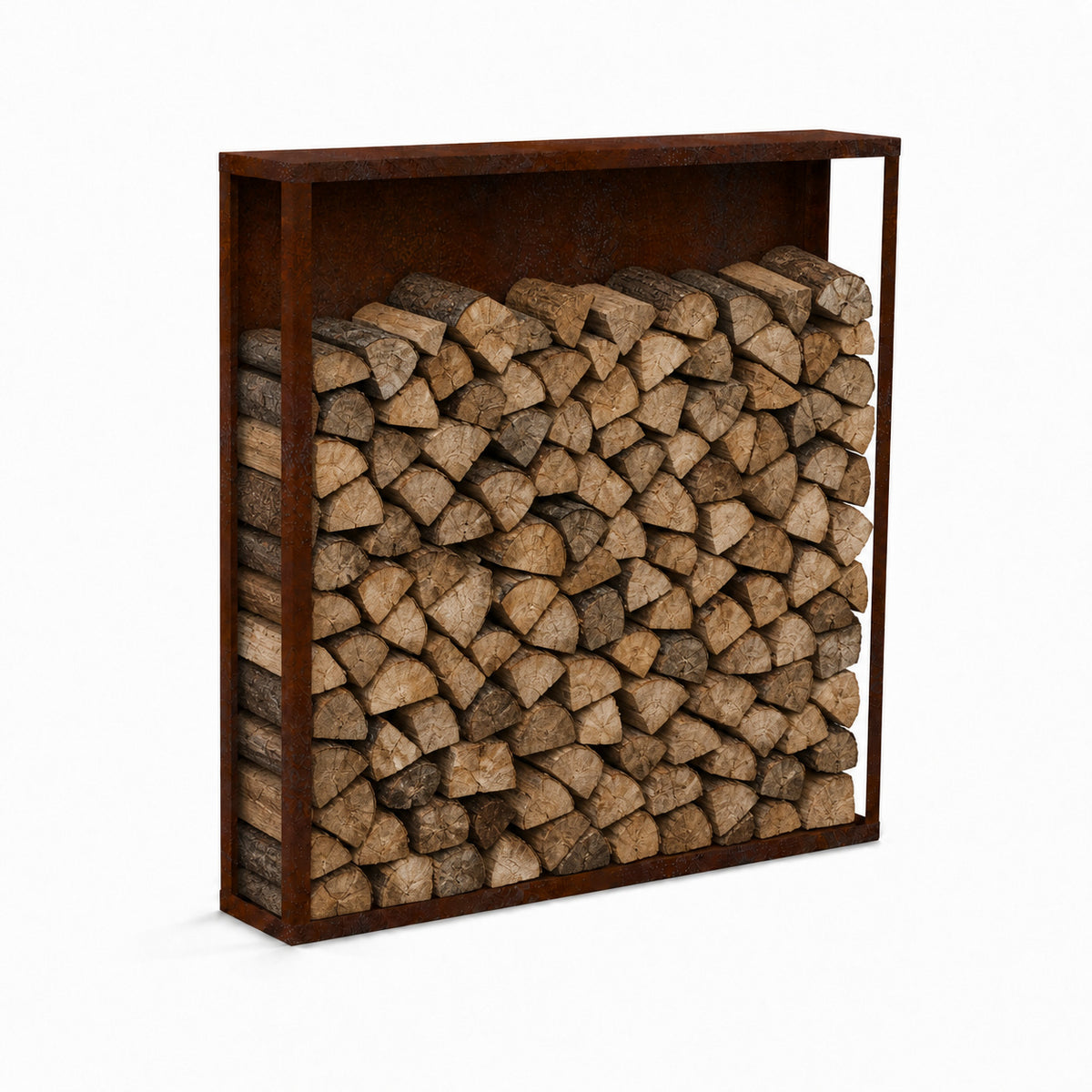 Kaminholzregal STANDARD 200 × 200 cm - natürliche Rostpatina - Rückwand - Variante