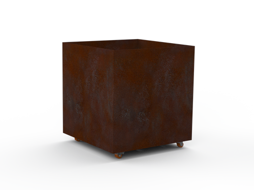 Pflanzentopf Cubo - natürliche Rostpatina - mit Boden und Rollen